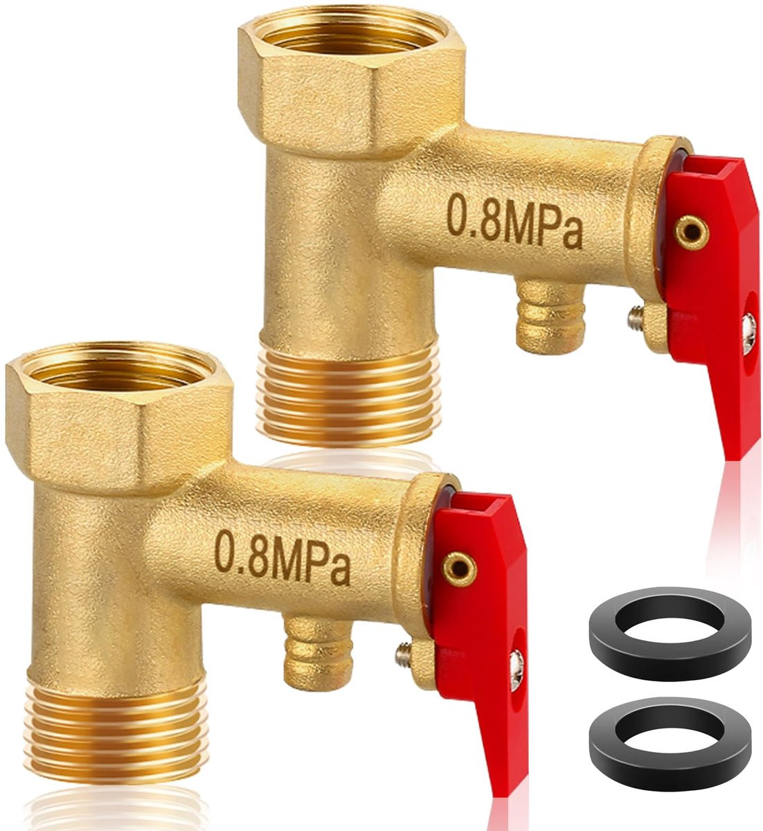 Veiligheidsventiel 1/2 inch Messing Drukbegrenzingsventiel 0,8MPa voor Boiler met Membraan en Afdichting