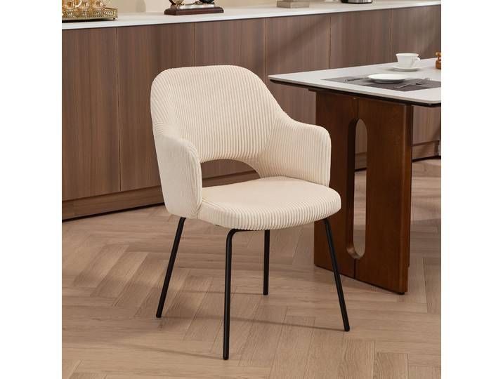 HOMCOM Chaise Salle à Manger Corduroy Beige Pieds Métalliques