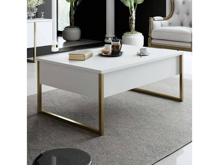Lavinia - Table basse\, 90x60x40h cm Blanc\, Porte-revues