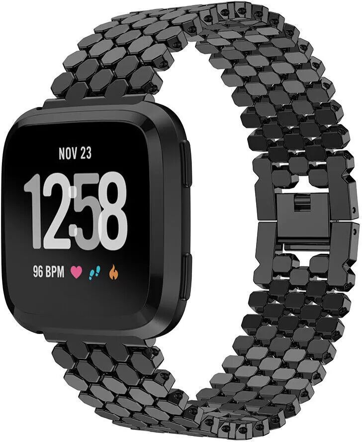 INF Edelstahl-Uhrenarmband für Smartwatch der Fitbit Versa-Serie – Fischschuppen-Design Schwarz Fitbit Versa 4