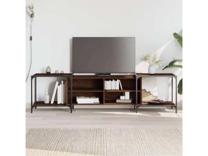 HEFZGDB TV-Schrank Braun Eichen-Optik 203x37x50 cm Holzwerkstoff mit Metallrahmen, Verstellbarer Breite und Beinen, viel Stauraum, langlebiges Material für Wohnzimmer Einrichtung