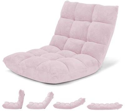 Costway 14-Position Adjustable Cushioned Floor Chair-Light Pink