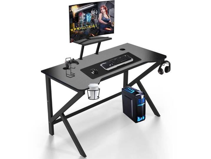 Bureau Gaming 100x55cm Bureau d'ordinateur en Forme de K grand bureau gaming en Fibre de Carbone Bureau Informatique Ergonomique