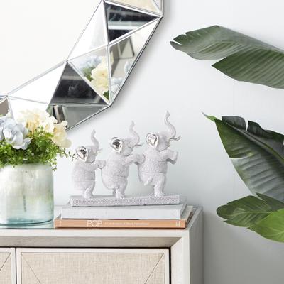 ARCILLA ELEMENTAL Silver Polystone Elephant Decorative Sculpture - 11 x 3 x 9