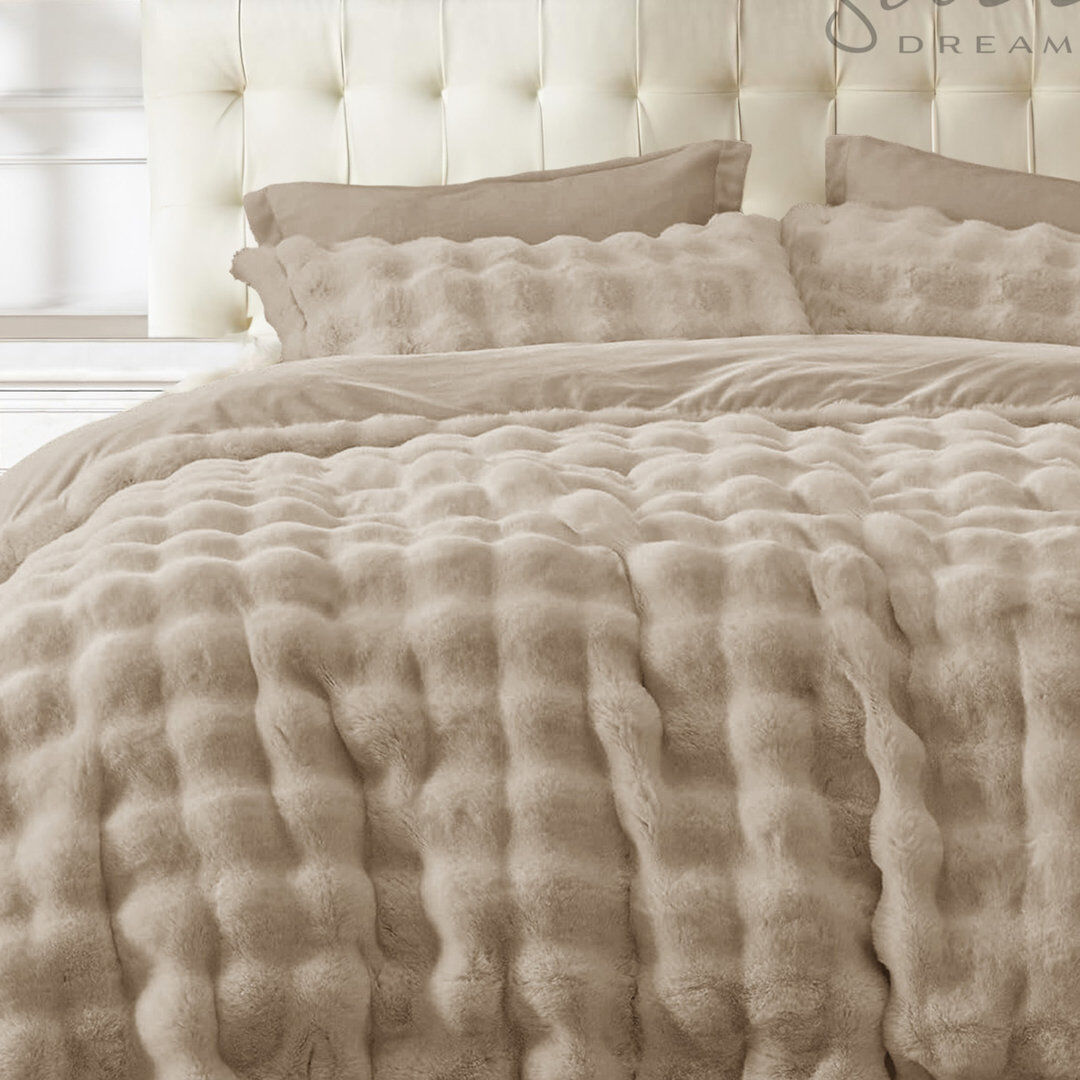 Symple Stuff Luxury Thermal Supersoft Faux Fur Duvet Set Beige Super