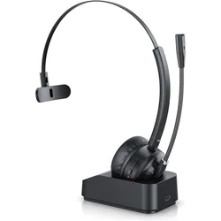 CSL Wireless-Headset, Bluetooth Kopfhörer, Mikrofon, Ladestation, Noise Cancel, Multipoint, BT 5.3 (Kabellos, USB-A, Microsoft Teams, Skype, Zoom), Office Headset, Schwarz