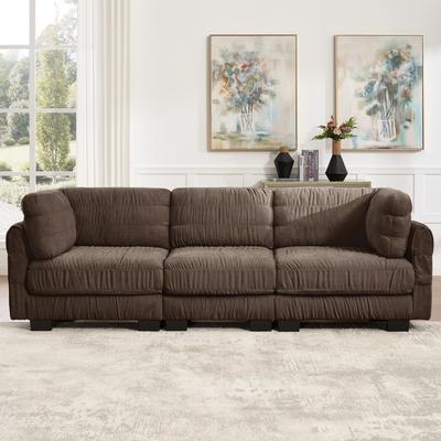 "GDFStudio - 109.4"" 3-Seater L-Shaped Chenille Modular Sectional Sofa with Ruched Detailing & High-Density Foam"