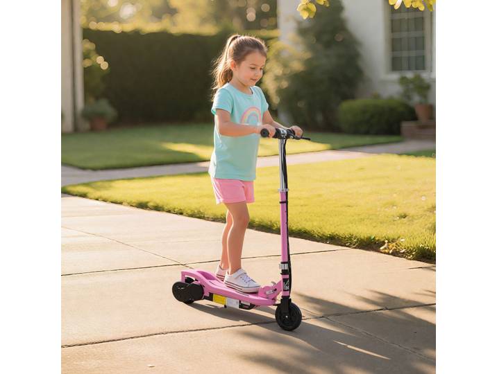 HOMCOM Trottinette Électrique Enfant Pliable Rose 12 km/h Ajustable