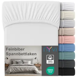 NYVI Feinbiber Spannbettlaken Deluxe für Matratzen bis 25 cm Steghöhe - Extra Warm & Weich, 100% Baumwolle, Bügelfrei, Vorgekrumpft Farbe:Weiß;Größe:200x200 cm