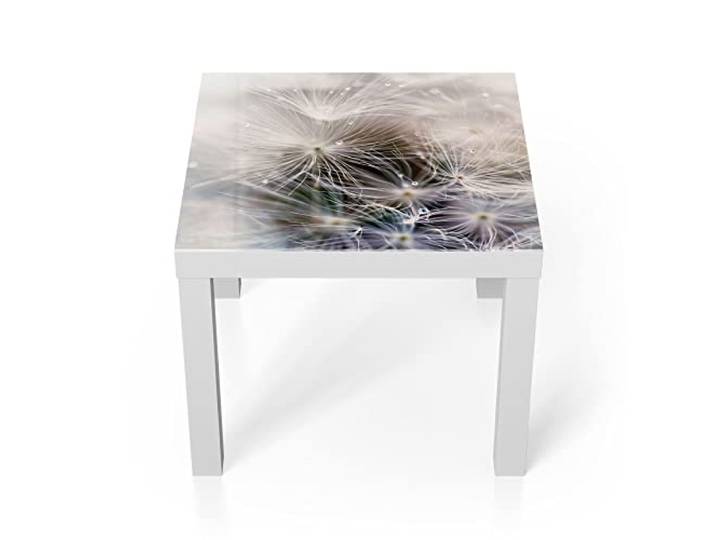 DEQORI Glastisch weiß klein 55x55 cm Motiv Detailaufnahme Pusteblume ausgefallener Beistelltisch aus Glas Hochglanz Couchtisch fürs Wohnzimmer moderner Couch Tisch mit Design
