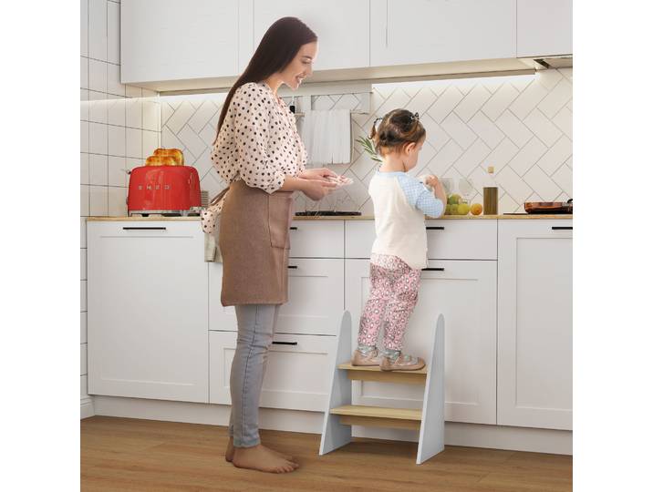 AIYAPLAY Marchepied Enfant 2 Marches Bois Blanc 20kg