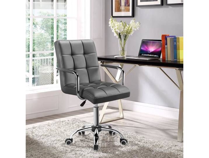 Yaheetech Chaise de Bureau avec Roues Pivotantes Fauteuil de Bureau avec Accoudoirs Amovibles Chambre Studio Gris