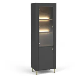 VITRINE Monta mit 2 Türen und LED-Beleuchtung, Schwarz