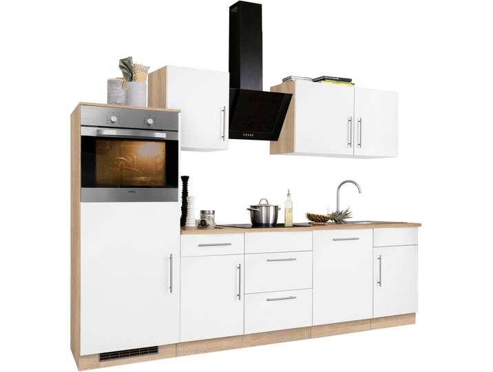 Küchenzeile, 280x60 cm, Holzwerkstoff, Weiß & Sonoma Eiche, Komplettküche, Modern