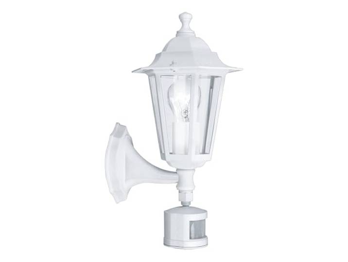 EGLO Applique murale extérieure Laterna 5 avec détecteur de mouvement éclairage d’extérieur en fonte d’aluminium blanc et verre\, douille E27\, IP44