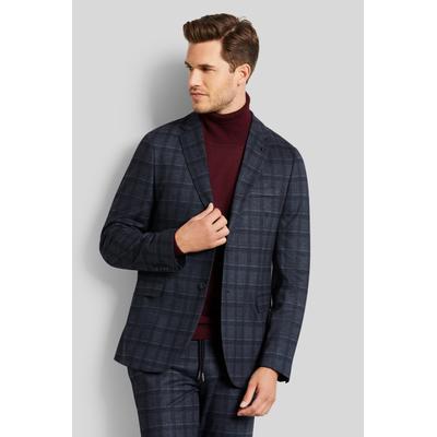 Sakko BUGATTI, Herren, Gr. 56, blau (marine), 53% Polyester, 43% Viskose, 4% Elasthan, kariert, slim fit, Manschette, Sakkos Sakko, mit High-Stretch-Funktion
