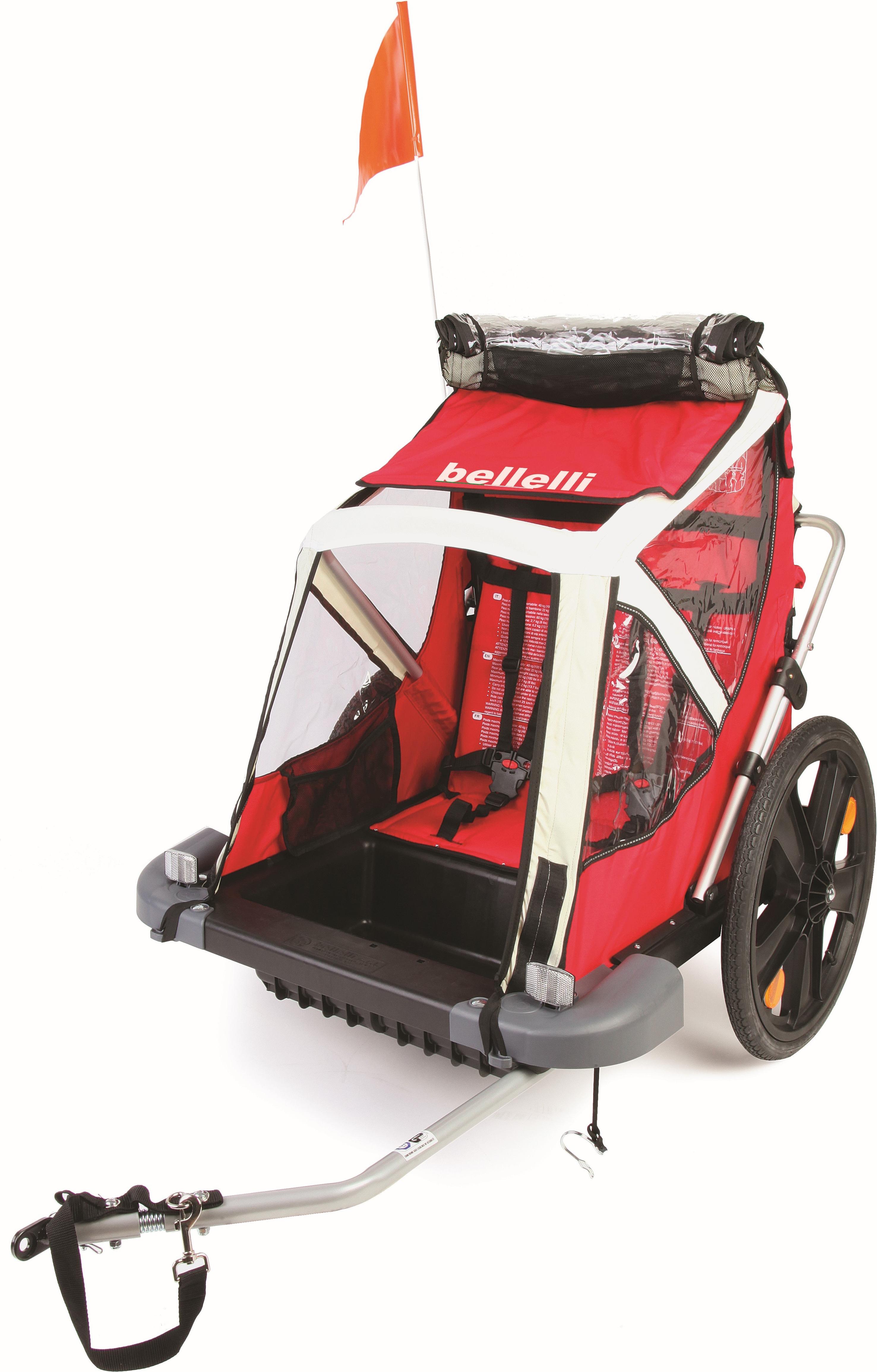 BELLELLI B-TRAVEL Kinderwagen hinter dem Fahrrad, rot