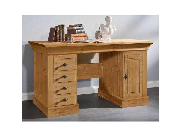 Massiver Schreibtisch 143 cm 143 x 77 x 65cm Braun/Kiefer Laugenfarbig