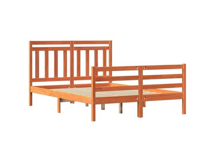 KTHLBRH Bett aus massivem Kiefernholz, 140 x 188 cm Fester Lattenrost, Kopfteil und Fußteil, modernes rechteckiges Design