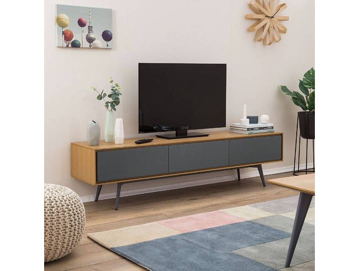 TV-Lowboard Front: MDF Mitteldichte Holzfaserplatte , lackiert Korpus: MDF Mitteldichte Holzfaserplatte , furniert Füße: Stahl, lackiert