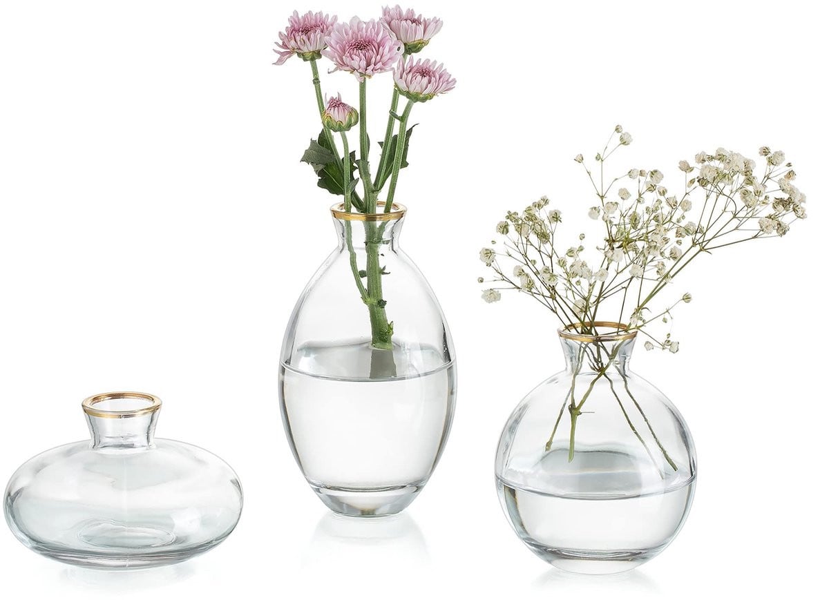 Dailygoods Set van 3 Handgemaakte Glazen Knopvazen - Vintage Decoratie - Breekbestendig