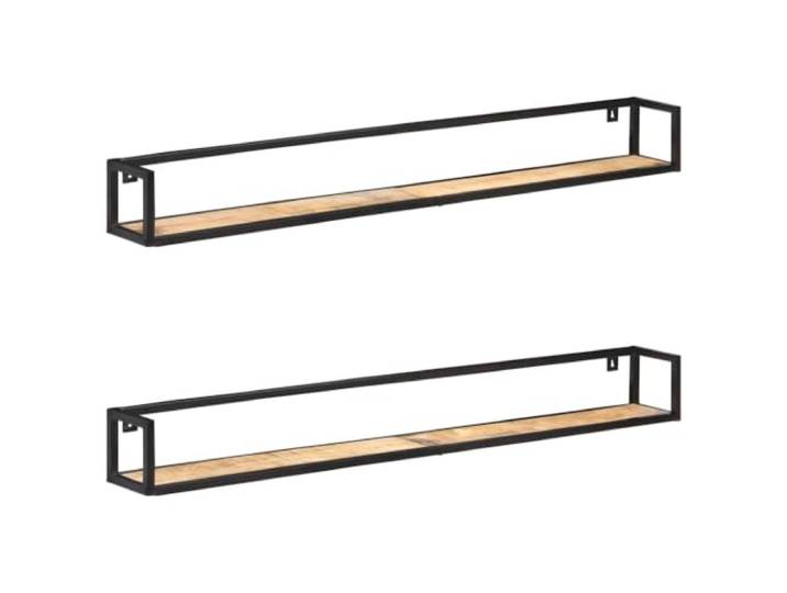 Todiikf Wandregal 2er Set 160cm Massivholz Mangoholz Metall Wandboard Stabiles 2er Set Hängeregal aus Naturholz mit schwarzem Metallrahmen für Wohnzimmer, Schlafzimmer und Flur.