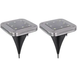 Solarlampe Garten Deko Solarlampen für Außen Wegelampe Bodenleuchte Gartenleuchten Solar mit Erdspieß, Kunststoff Edelstahl, LED kaltweiß, LxBxH 10x10x13 cm, 2er Set