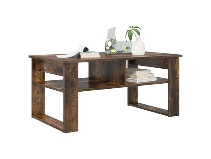 KTHLBRH Rechteckiger Couchtisch Eiche Rauchgrau 96 x 54 x 44 cm Mehrschichtiges Holz, inklusive Regalböden, modernes Design, einfache Montage