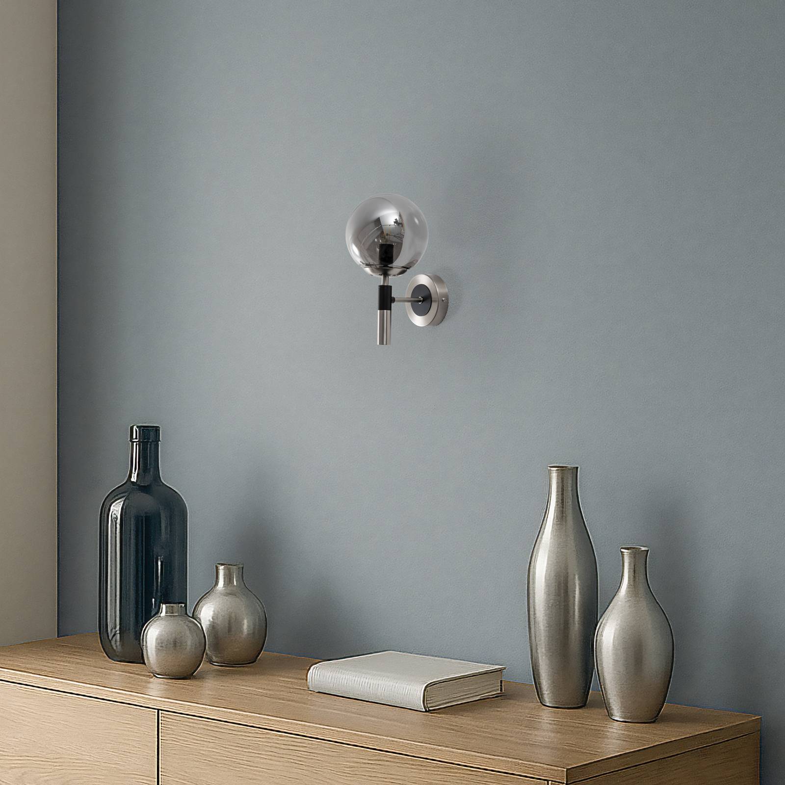 Wandlampe Rollo Lamkur, dimmbar, alu / grau / zink, für Wohn- / Esszimmer, Glas, Wandleuchte, Wandlampe Innen