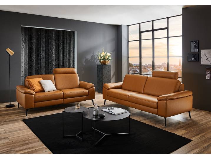 3-Sitzer Sofa SC Pure Braun Echtleder Teresa 224 x 86 x 100cm Funktion rechts Kopfstütze verstellbar Modern