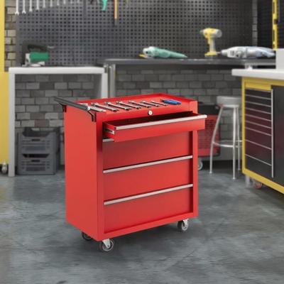 Garvee 4-Drawer Portable Tool Storage Cart, Rolling Tool Chest Cabinet, Lockable Toolbox Organizer, Red