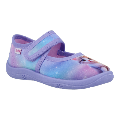 Hausschuh RICHTER "Mia", Mädchen, Gr. 27, lila (lila kombiniert), Baumwolle, Schuhe Hausschuh, Kinderschuh mit seitlichem Label, Größenschablone zum Download