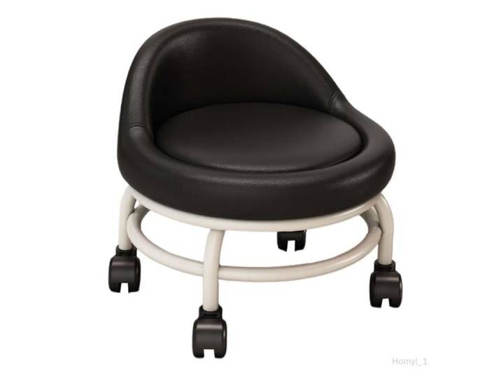 Tabouret roulant - COLAXI - Modèle bas - Cuir PU - Blanc - Design contemporain