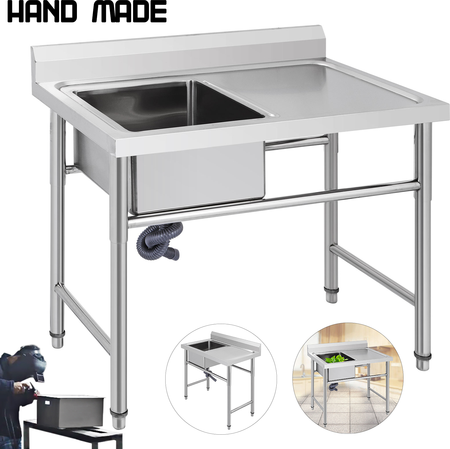 VEVOR Gastrospüle Edelstahl Spültisch Spülbecken Spültheke 1 Becken links 100x60cm