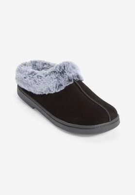 Wide Width Women's The Fur Lined Slipper by Clarks in Black (Size 10 W)