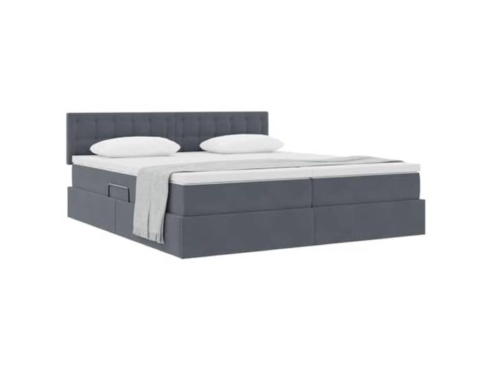 KTHLBRH Boxspringbett mit Matratze, Dunkelgrau, 90 x 200 cm Hydraulisches Heben, Metallrahmen, Samtbezug, 2 Packungen