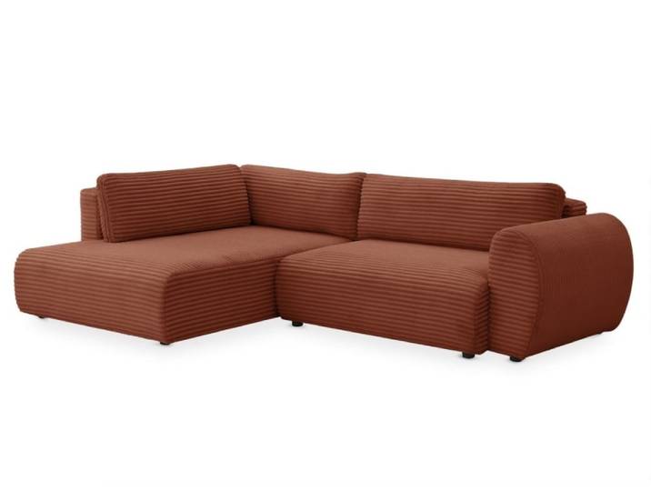 Canapé d'angle convertible méridienne coffre en gros côtelé terracotta