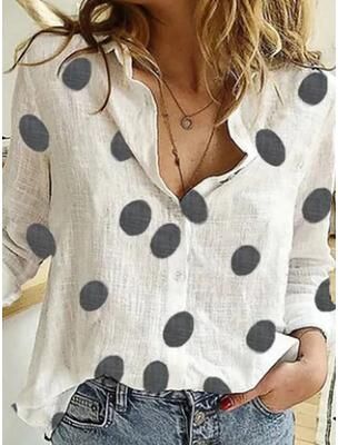 Uplifted Finds Womens Cotton Linen Button Down Lapel Blouse m polka