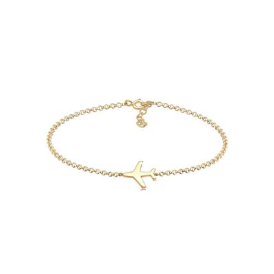 Armkette ELLI "Armband Flugzeug Reise 925 Silber" Gr. 160, gold, Armbänder, Damen, Silber 925 (Sterlingsilber), Armkette