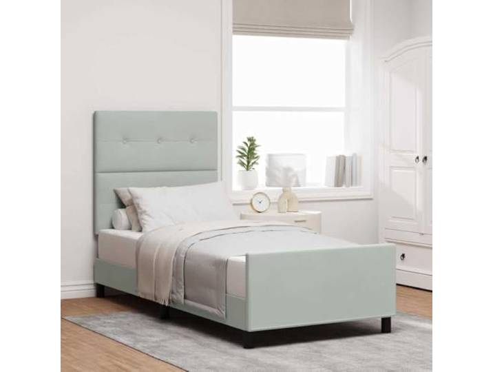 WDGJJFECNMUEHI Samt Kiefer Modernes Design Stilvoll 90 x 190 cm Hellgrau Boxspringbett mit Kopfteil Hellgrau 90x190 cm Samt Bettgestell mit Lattenrost verstellbar Premium Einzelbett modernes Design