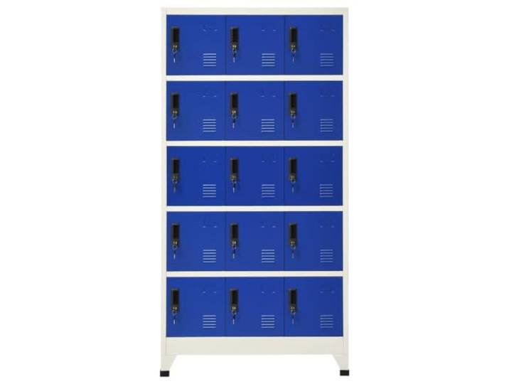 RJPLMFV Schrank aus Stahl, abschließbar, 90 x 40 x 180 cm, Grau / Blau Robuster Stahl, Türen mit Belüftung, Etikettenhalter im Lieferumfang enthalten, sichere Aufbewahrung