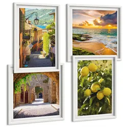 BILDER SET 4er Set - 50x50 cm & 40x60 cm Weißer Rahmen - Malerische Straßen am Meer, Strand