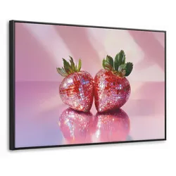 LEINWAND Bilder mit Rahmen - Disco - Obst - Glitzer - Erdbeere - 90x60