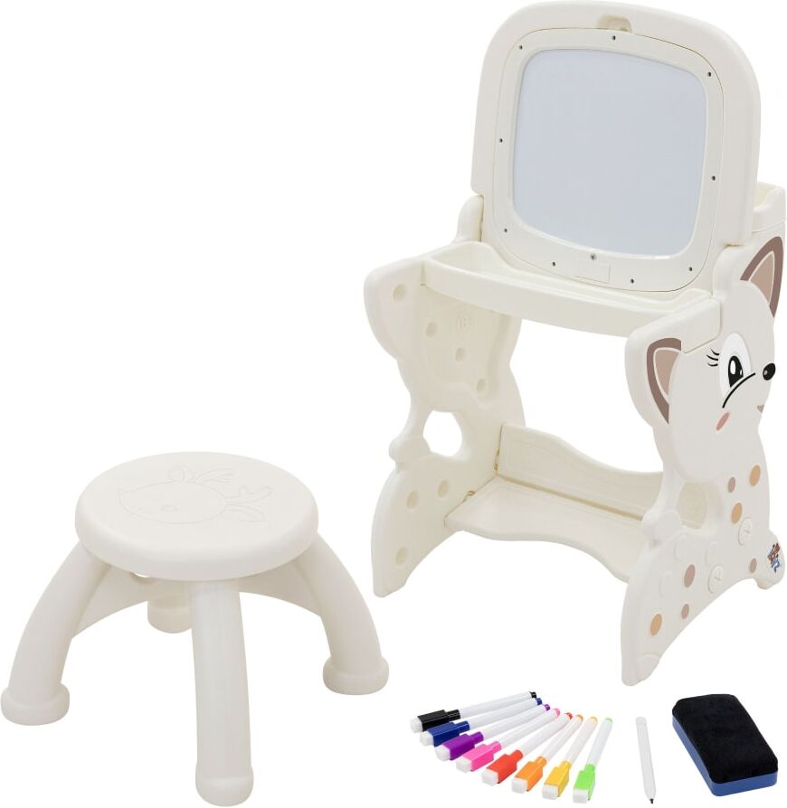 ECD Germany Table d activités enfants crème double tableau siège et accessoires Blanc 45x76x41cm