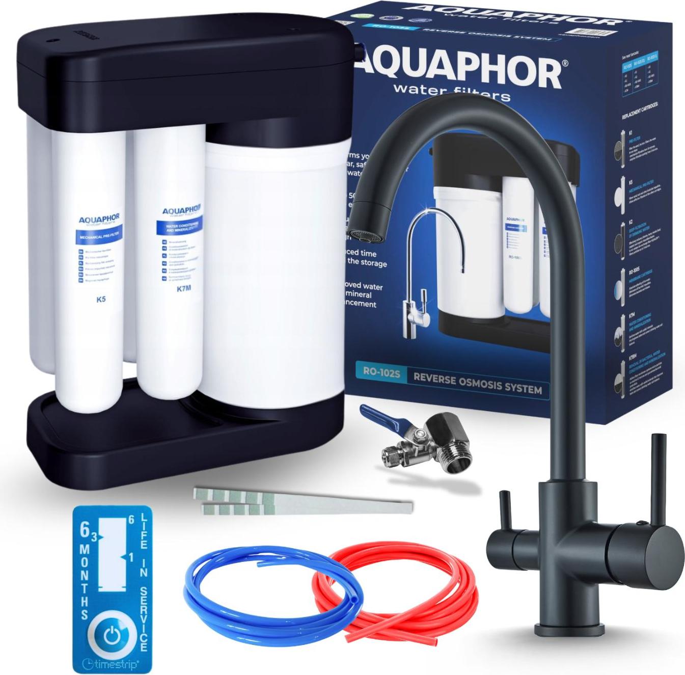 Wasserfilter Set Morion mit 3-Wege Küchenarmatur Ari Linko Schwarz, Umkehrosmose, Wasserfilter-Anschluss, 360° schwenkbar