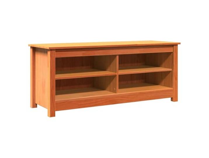 Sitzbank mit Stauraum und Regal aus Kiefernholz Wachsbraun 110 x 38 x 45,5 Stabiles Kiefernholz, natürliche Optik, platzsparendes Design, vielseitig einsetzbar, einfache Reinigung