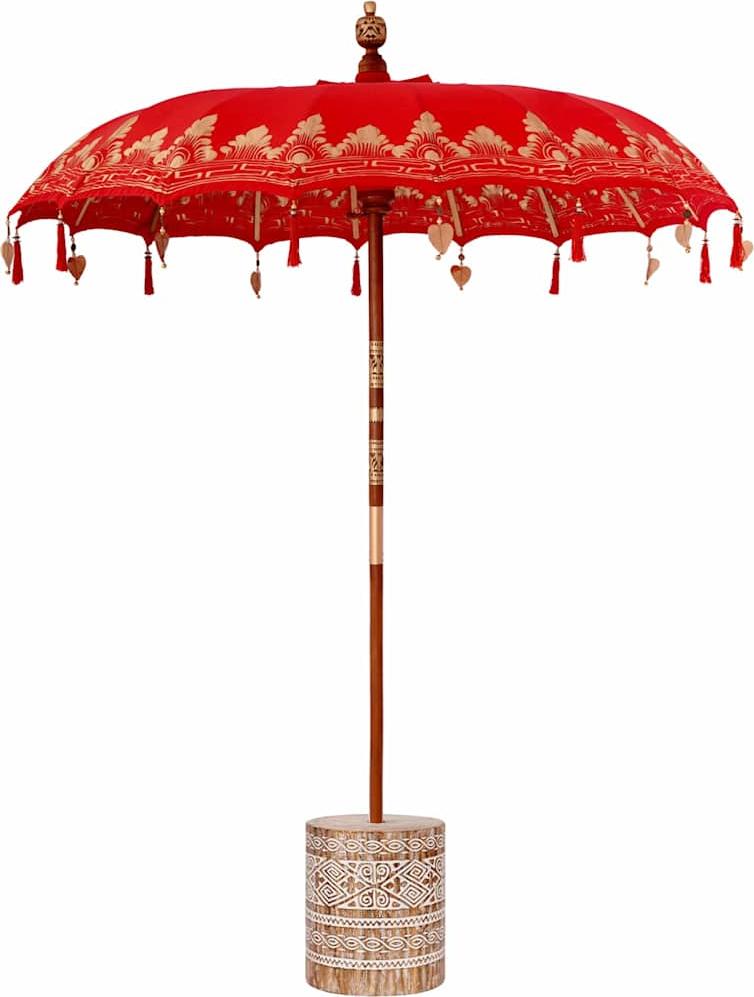Balinesischer Sonnenschirm mit Sockel Rot 185 x 185 x 260 cm