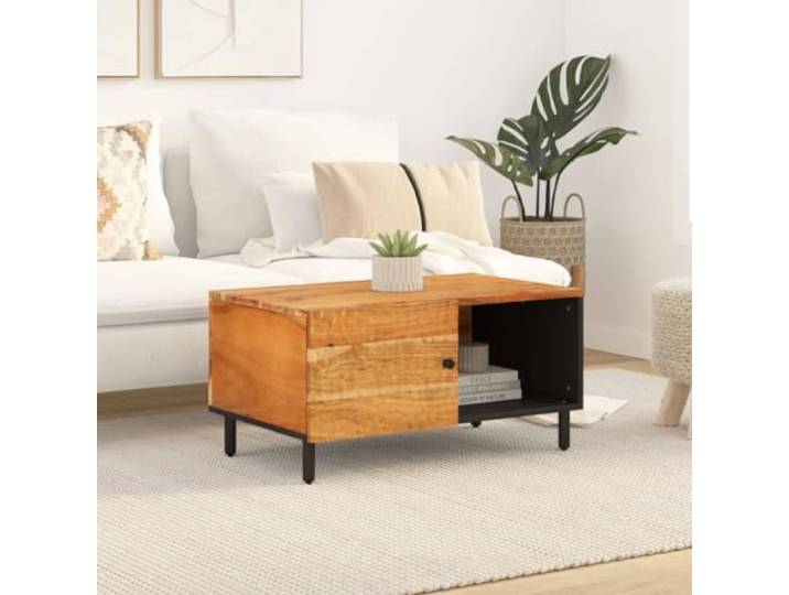 KTHLBRH Couchtisch 80 x 50 x 40 cm Massivholz Akazienholz Großer Stauraum, Klapptür, Beine aus Eisen, stabil und robust