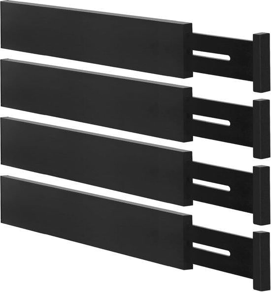 Verstelbare Ladeorganizer met Divider - Set van 4 - Zwart en Hout - Bamboe en Rubber