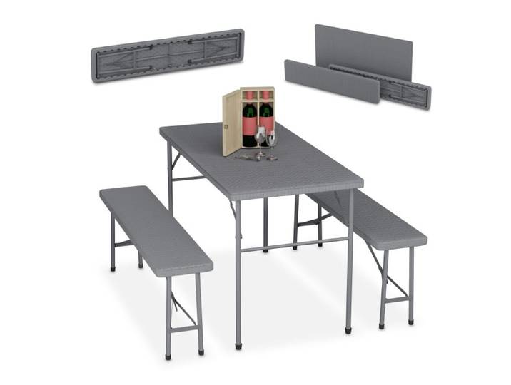 Relaxdays Ensemble table de jardin et 2 bancs